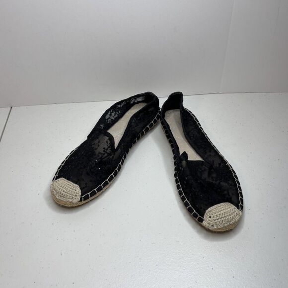 Tiosebon Lace Black Florals Sequin Espadrilles Flats Slip Ons Comfy Womens NWOB - Picture 6 of 7